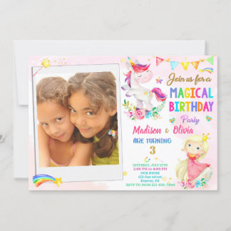 Invitación de cumpleaños de Photo Unicorn y Prince