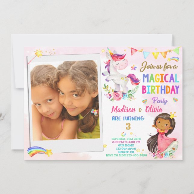 Invitación de cumpleaños de Photo Unicorn y Prince (Anverso)