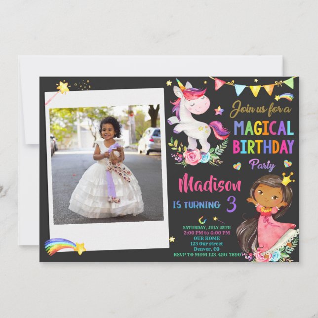 Invitación de cumpleaños de Photo Unicorn y Prince (Anverso)