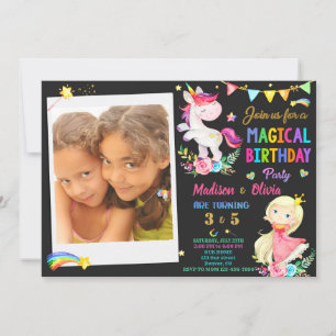 Invitación de cumpleaños de Photo Unicorn y Prince