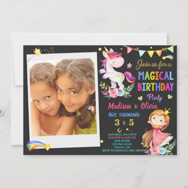 Invitación de cumpleaños de Photo Unicorn y Prince (Anverso)