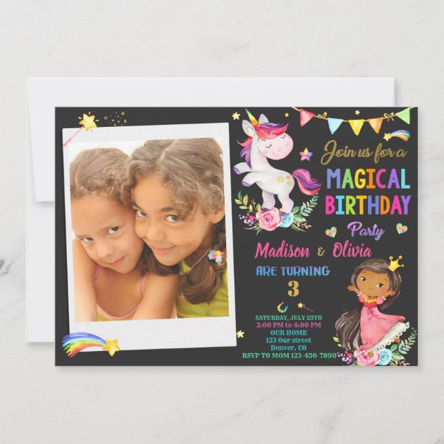Invitación de cumpleaños de Photo Unicorn y Prince (Anverso)