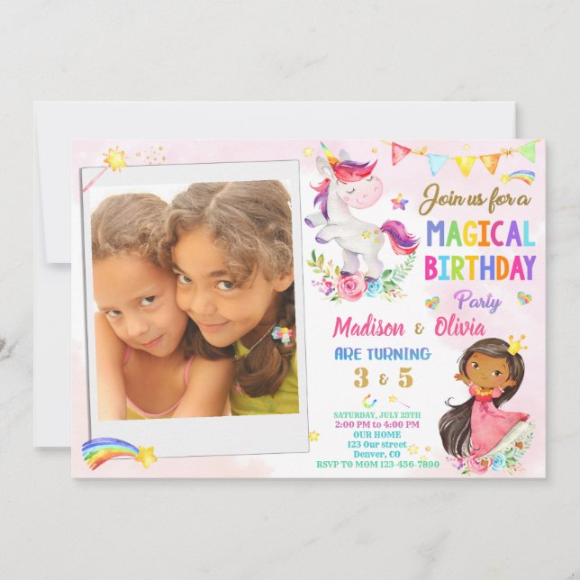 Invitación de cumpleaños de Photo Unicorn y Prince (Anverso)