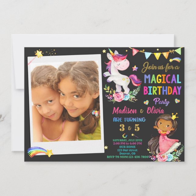 Invitación de cumpleaños de Photo Unicorn y Prince (Anverso)