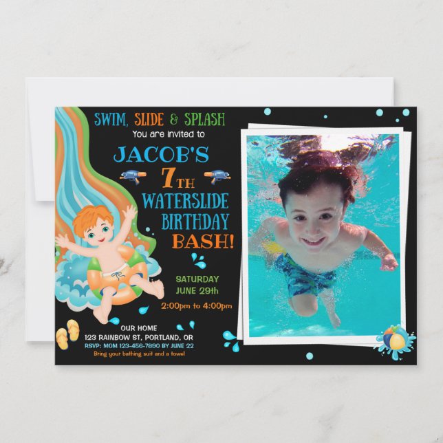 Invitación de cumpleaños de Photo Waterslide (Anverso)