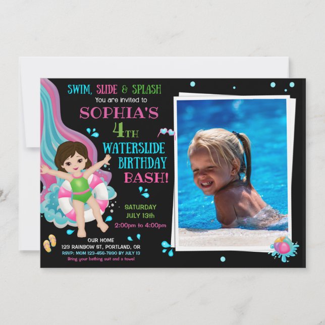 Invitación de cumpleaños de Photo Waterslide (Anverso)