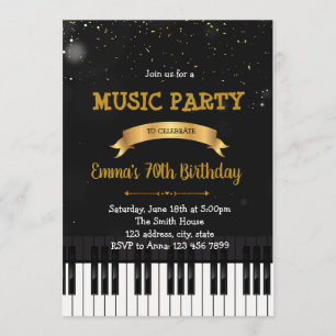 Invitación de cumpleaños de piano fiesta de música