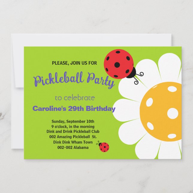 Invitación de cumpleaños de Pickleball Daisy y Lad (Anverso)