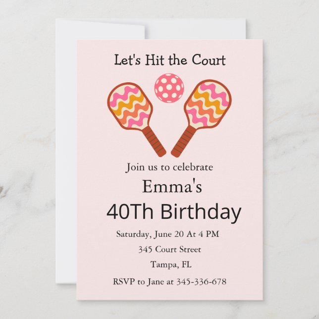 Invitación de cumpleaños de pickleball retro de lo (Anverso)