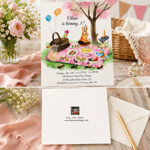 Invitación de cumpleaños de picnic de animales con