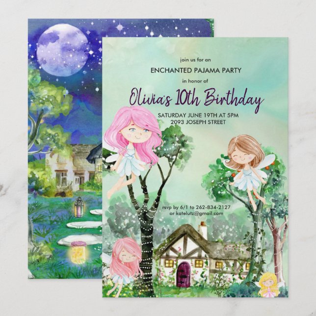 Invitación de cumpleaños de pijama para fiesta de  (Anverso / Reverso)
