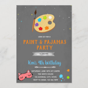 Invitación de cumpleaños de pijamas y pintura
