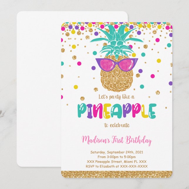 Invitación de cumpleaños de piña (Anverso / Reverso)