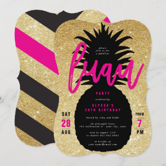Invitación de Cumpleaños de Piña con Brillo Dorado