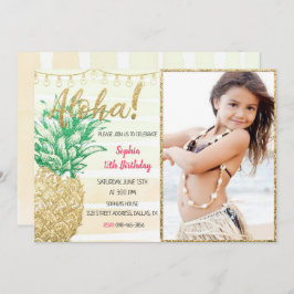 Invitación de cumpleaños de piña tropical con foto