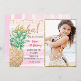 Invitación de cumpleaños de Pineapple Aloha con fo