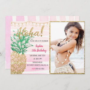 Invitación de cumpleaños de Pineapple Aloha con fo
