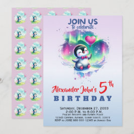 Invitación de cumpleaños de pingüino acuarela lind