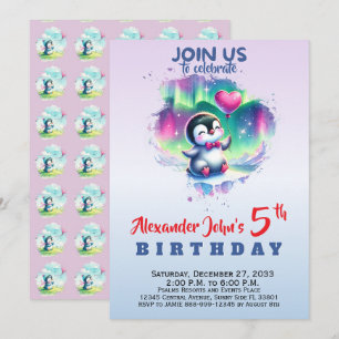 Invitación de cumpleaños de pingüino acuarela lind