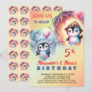 Invitación de cumpleaños de pingüino acuarela lind