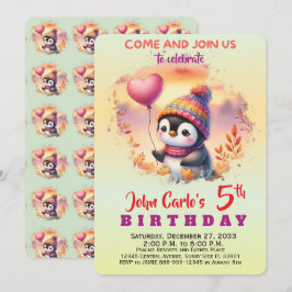 Invitación de cumpleaños de pingüino acuarela lind