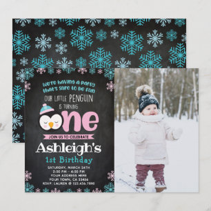 Invitación de cumpleaños de pingüino con foto