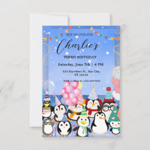 invitación de cumpleaños de pingüino para niño