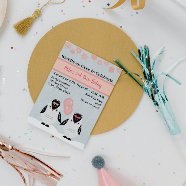 Invitación de cumpleaños de Pingüino Rosa (Subido por el creador)