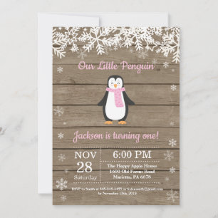 Invitación de cumpleaños de pingüino rústico de in