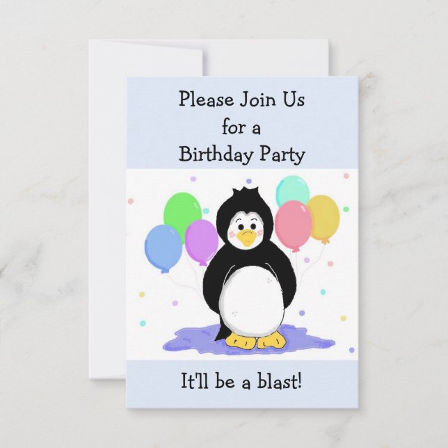 Invitación de cumpleaños de pingüino y globos (Anverso)