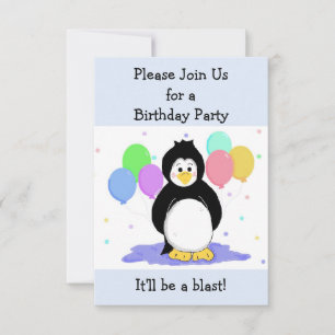 Invitación de cumpleaños de pingüino y globos