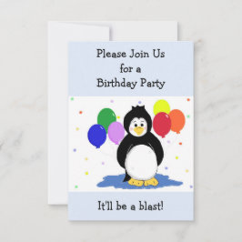 Invitación de cumpleaños de pingüino y globos