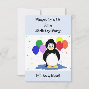 Invitación de cumpleaños de pingüino y globos