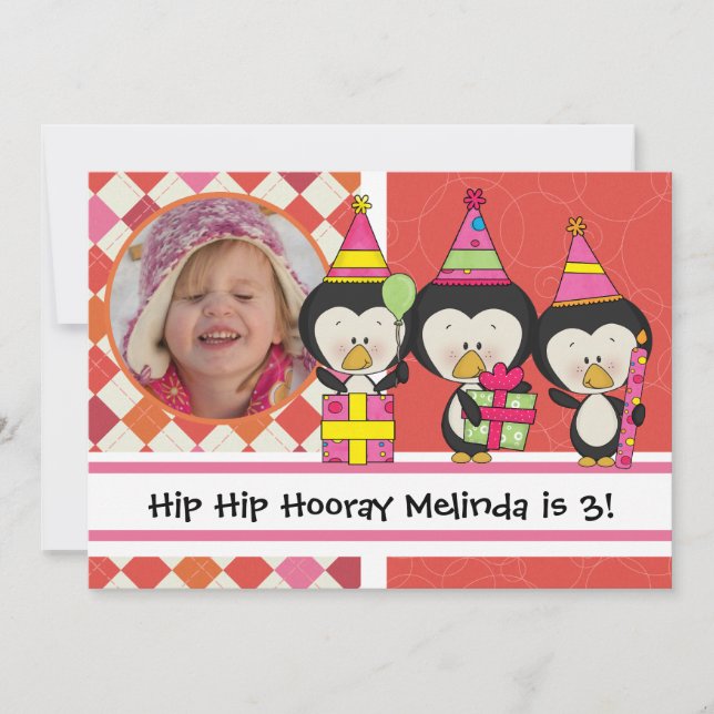 Invitación de cumpleaños de pingüinos fotográficos (Anverso)