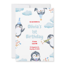 Invitación de cumpleaños de pingüinos personalizad