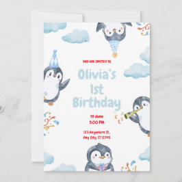 Invitación de cumpleaños de pingüinos personalizad