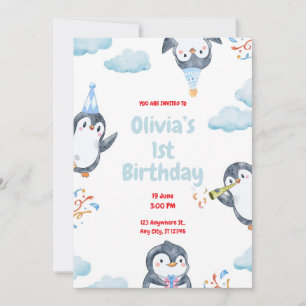 Invitación de cumpleaños de pingüinos personalizad