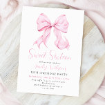 Invitación de cumpleaños de Pink Bow Sweet<br><div class="desc">Dulce cumpleaños Pink Bow Invitación para una estética del arco moderno celebración de 16 años</div>