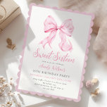 Invitación de cumpleaños de Pink Bow Sweet<br><div class="desc">Invitación de cumpleaños 16 con bordes de vieiras para una estética del arco moderno celebración de 16 años</div>