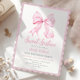 Invitación de cumpleaños de Pink Bow Sweet