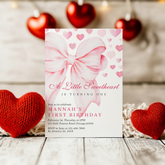 Invitación de cumpleaños de Pink Bow Valentine