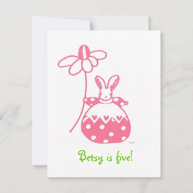 Invitación de cumpleaños de Pink Daisy Bunny (Anverso)