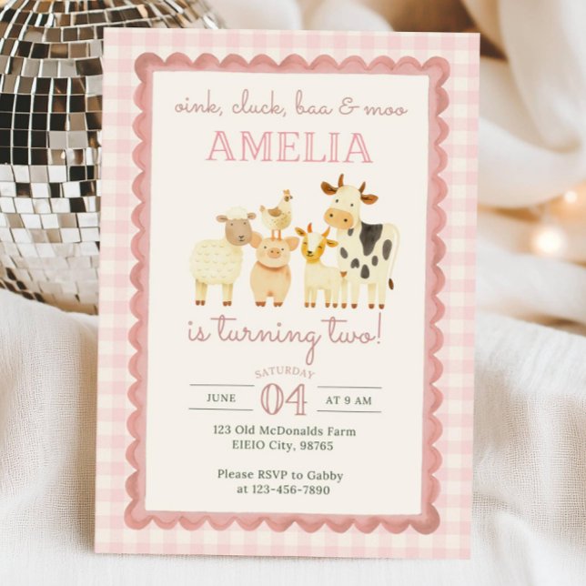 Invitación de cumpleaños de Pink Farm | Parte del  (Subido por el creador)