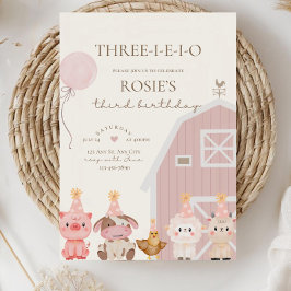 Invitación de cumpleaños de Pink Farm, Tres-I-E-I-