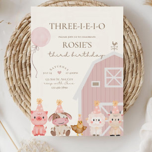 Invitación de cumpleaños de Pink Farm, Tres-I-E-I-