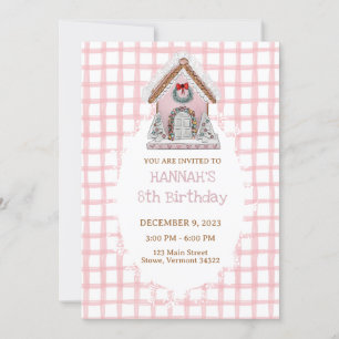 Invitación de cumpleaños de Pink Gingham Gingerbre