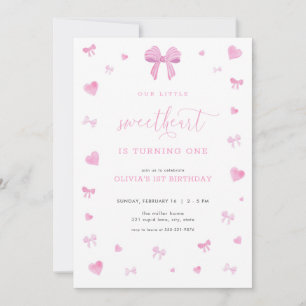 Invitación de cumpleaños de Pink Heart Little