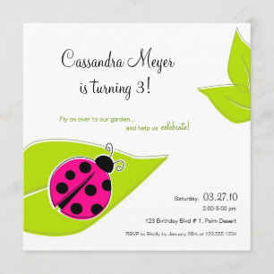 Invitación de cumpleaños de Pink Ladybug Square