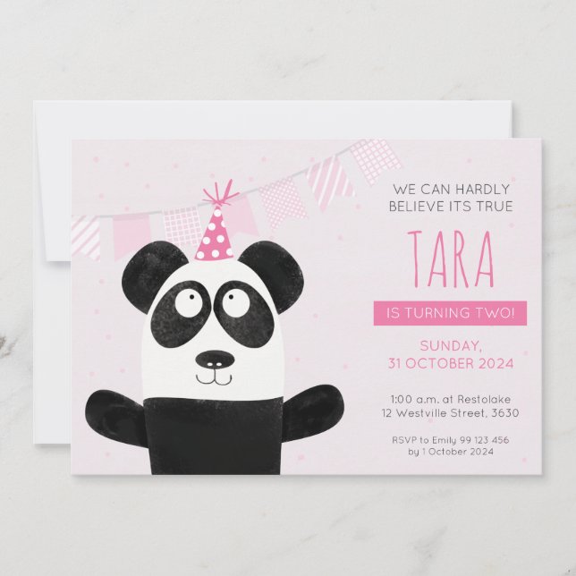Invitación de cumpleaños de Pink Panda (Anverso)