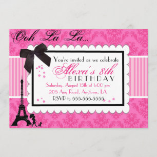 Invitación de cumpleaños de Pink Paris Damask